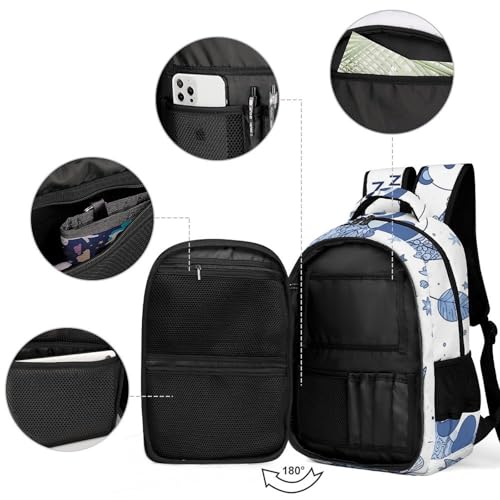 Men's Commuter Bag Large Travel Bag Portable Work Backpack With Double Zippers Blue And White Porcelain Moon Panda3