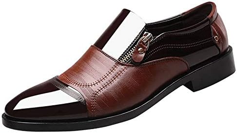 Mens Leather Dress Shoes,Realdo Men's Classic Pointed Head Pedal Casual Lazy Side Zipper Slip On Footwear(US 9,Brown)