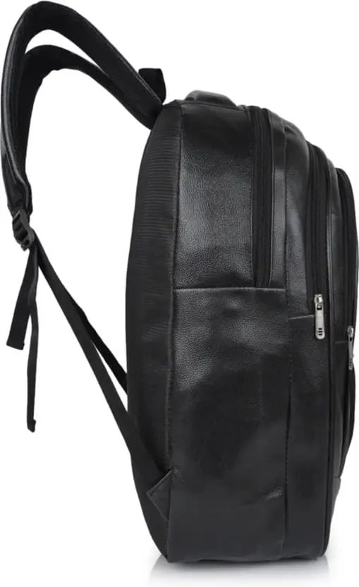 Image of Laptop Backpack for Men & Women | Black Faux Leather Office & Travel Bag 40L | Spacious Laptop Compartment | Front Organizer Pocket | College, Business & Daily Use