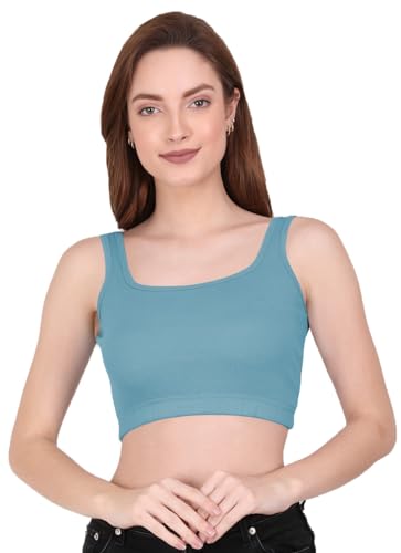 Image of THE BLAZZE 1044 Women's Cotton Basics Sexy Solid Square Neck Slim Sleeveless Saree Readymade Saree Bra Blouse Crop Top T-Shirt for Women