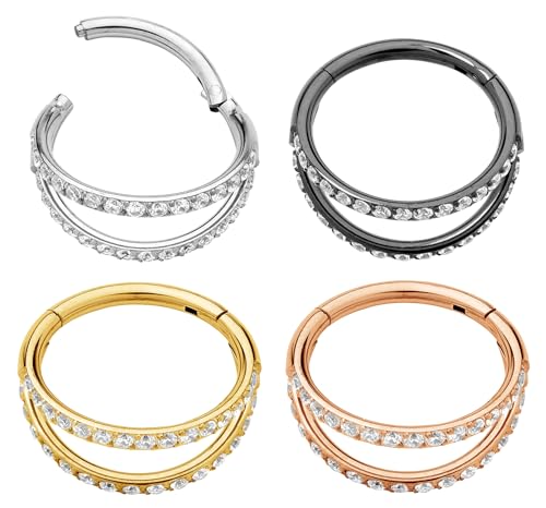 365 Sleepers (10mm) Titan 1,2 mm Doppelring mit Kristall Segment Nasenring Hoop Knorpelohrring Septum Clicker Klappbarer Lippenring Conch Daith Helix Rook Tragus Piercing Schmuck