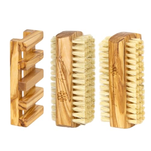 2Pack Olive Wood Double-Sided Natural Sisal Nail Cleaning Brush
