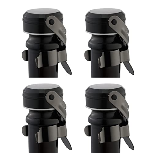 WOTOR tapon botella cava, tapon champán, tapones vino, a prueba de fugas y ahorro de retención de burbujas que mantiene el vino y el champán frescos, paquetes de 4 (Negro)