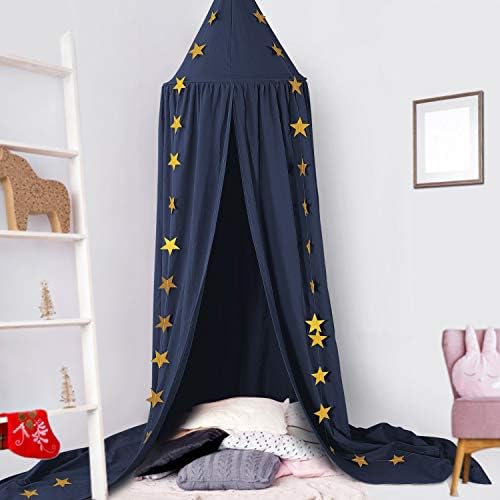 Ceekii Canopy for Girls Bed, Round Dome Hook Cotton Princess Mosquito Net Canopy Kids Bedroom Games Reading Tent Nursery Play Room Decor (Navy Blue)