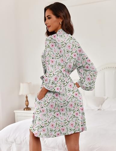 Image of Ekouaer Women Kimono Robes Knee Length Knit Bathrobe Lightweight Soft Sleepwear V-neck Casual Ladies Loungewear