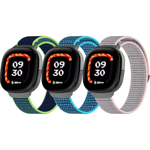 3-Pack Nylon Bands Compatible with Google Fitbit Ace LTE (2024) Breathable Sport Replacement Straps Soft Adjustable Solo Loop Nylon Wristband for Fitbit Ace LTE (Bluish Green/Sea Blue/Ash Pink)