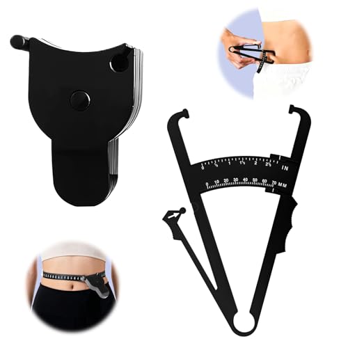Wcawnlt Adipómetro y Metro de Costera, Pinzas para Pliegues Cutáneos y Cinta Métrica con Cinta de Medir, Herramienta de Fitness y Seguimiento de Pérdida de Peso para Hombres y Mujeres (Negro)