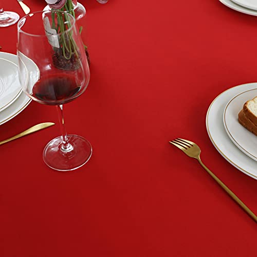 Image of FOLINS&HOME Red Rectangle Tablecloth, 54 x 78 Inch Waterproof Table Cloth | Wrinkle Free Polyester Table Cloths, Spillproof Heavy Duty and Washable Table Cover for Party, Banquet - Rectangular /Oblong