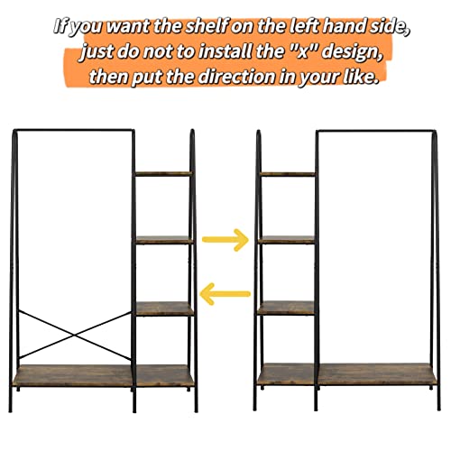 Finnhomy Rustic Clothes Rack, Clothing Rack For Hanging Clothes Heavy Duty Garment Rack With 5 Wood Shelves Freestanding Portable Closet Organizer For Bedroom/Entryway/Boutiques，Matte Black #TOP6