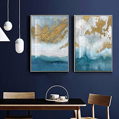Tableau paysage abstrait doré 70x100cm lot de 2 toiles modernes salon