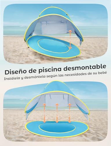 Miniatura 4 de Glymnis Tienda Playa Bebe Pop Up Tienda De Bebé Con Piscina Para Infantil Carpa Plegable Portátil Protección Sol Anti Uv 50 Ventilación 120 80 70cm