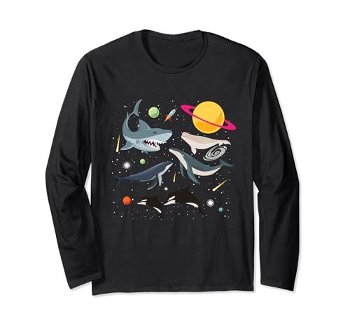 Orca Tiburón Ballena Espacial Lindos Amantes de los Animales Marinos Planeta Manga Larga