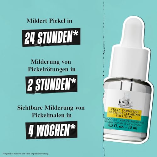 KIEHL’S Truly Targeted Blemish Clearing Solution, 15 ml, unsichtbares, flüssiges Pickel-Patch mit Salicylsäure, Pickelpflaster, mildert Farbe und Größe von Pickeln, lässt Pickelmale verblassen