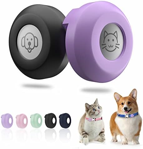 AirTag Dog Collar Holder, AirTag Case for Dog Collar, Airtag Loop for GPS Dog Tracker, Anti-Lost Dog Trackers Compatible for Apple AirTag iPhone, Waterproof Airtag Cat Dog Holder 2 Pack, Black-Purple