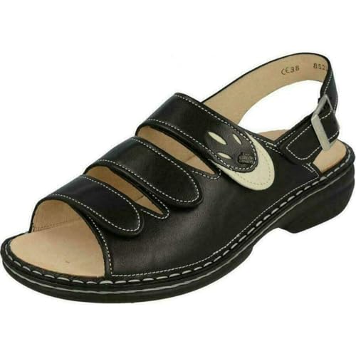 Finn Comfort Womens Saloniki 2557 Black/Jasmin Leather Sandals 39 EU