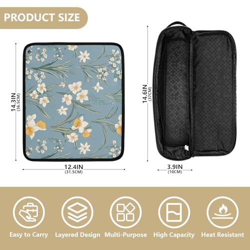 Bolsa de Viaje para Herramientas de Pelo Flower and Whites Blue con Esterilla Resistente al Calor Removible Organizador Portátil para Plancha, Rizador y Secador miniatura 4