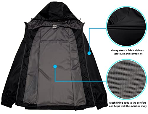 Mapamyumco Men's Lightweight Windbreaker, Windproof Hooded Golf Jacket, Water-Resistant Stretch Black 3Xl #TOP4
