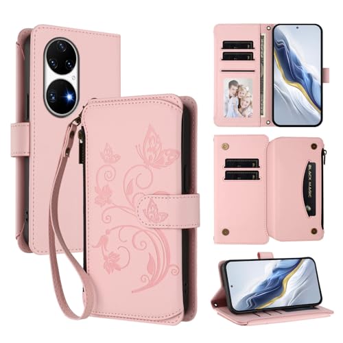 JayModCase Funda para Huawei P50 Pro Portafolio Piel PU Premium Flip Folio Magnético con Ranuras, Soporte y protección Case Protectora para Huawei P50 Pro - Rosa