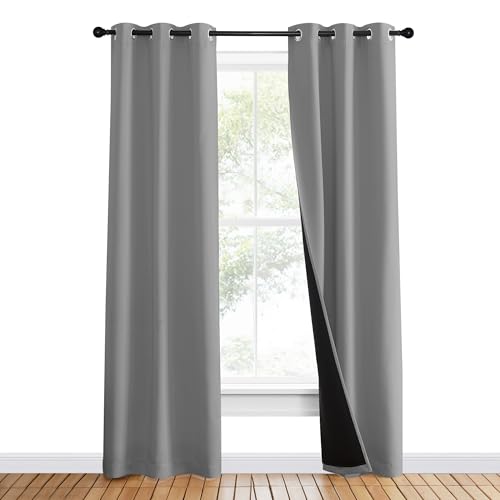 Image of NICETOWN Full Shade Curtain Panels, Pair of Energy Smart & Noise Blocking Out Blackout Drapes for Dining Room Window, Thermal Insulated Guest Room Lined Window Dressing(Silver Grey, 37 x 80 inch)