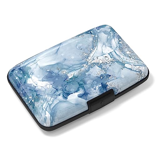 Image of Rimilak Aluminuml Credit Card Holder, Mini Credit Card Wallet RFID Blocking Slim Metal Hard Case for Women Men, Blue Mable