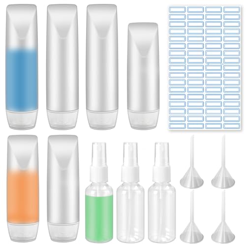 GZLCEU Juego de 9 botellas de viaje, 30 ml/50 ml, tubos vacíos para champú, loción, acondicionador, gel de ducha con 4 embudos, 1 etiqueta de viaje