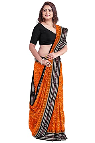 Image of Odisha Sambalpuri Handloom Ikat Women's Cotton Saree, Odisha Handloom Handmade Pure Cotton Khandua Saree, Ikkat Orissa Traditional Handloom Saree Without Blouse