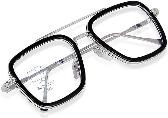 Blue Light Blocking Blue Cut Zero Power anti-glare Retro Square Eyeglasses, Frame for Eye Protection from UV by Computer Tablet Laptop Mobile Blue Full Rim Trendy andStyle