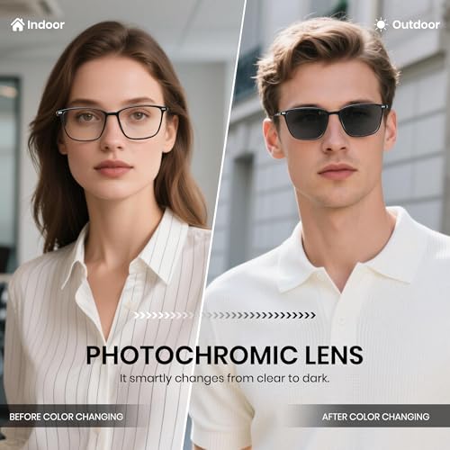 Image of Cyxus Photochromic Blue Light Blocking Glasses for Men Women, Lightweight Square Eyeglasses, UV Protection Transition Sunglasses for Computer Gaming Outdoor Daily Wear 8208iT01