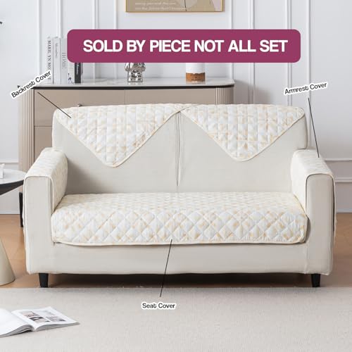 Image of House of Quirk 'Mughal Series' Printed Quilted Sofa Cover for 1 /2 /3 /4 Seater - Anti-Slip, Washable Couch Protector Slipcover (One Seater, Sunny Bloom, 80x60 cm)