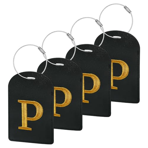 Gloppie 4 Pack Initial Luggage Tags TSA Approved Embroidered Monogrammed Letter Luggage Tag for Suitcases P