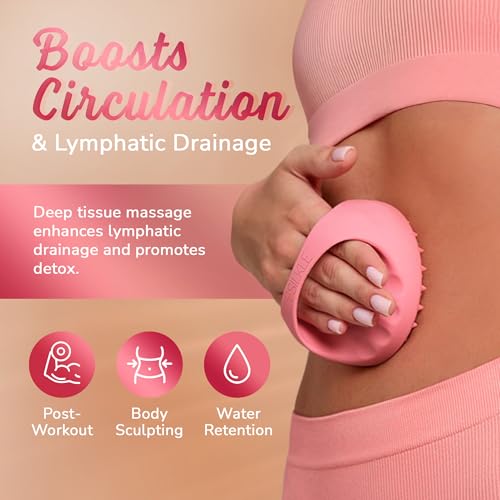 Anti-Cellulite Silicone Massager Brush - Deep Tissue Body Scrubber for Cellulite Remover, Skin Firming & Lymphatic Drainage - Exfoliating Massage Tool with Grip Handle for Legs & Body - Pink