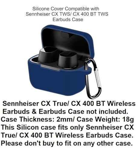 Image of Silicone Case Cover Compatible with Sennheiser Sport True Wireless /CX True Wireless /CX Plus /CX Plus SE Earbuds - with Aluminium Hook (Earbuds & Charging Case Excluded) (Dark Blue)