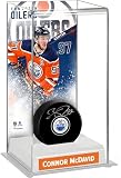 Connor McDavid Edmonton Oilers Deluxe Tall Hockey Puck Case - Hockey Puck Free Standing Display Cases ''Case Only''