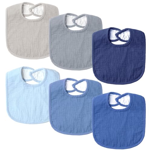 Image of POIKSHARK 6-Pack Muslin Baby Bibs for Unisex Boys Girls, Cotton Baby Drool Bibs, Drooling and Teething Bibs for Infant