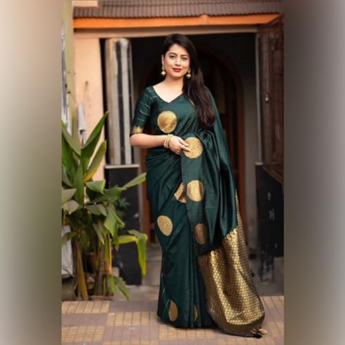 Image of C J Enterprise Women's Pure Soft Silk Saree With Blouse Piece For Wedding