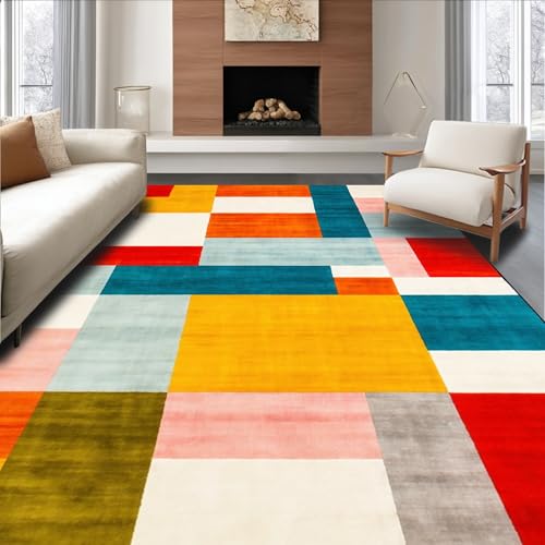 ODIKA Flatwoven High Traffic Area Rug 5x7, Retro Color Block