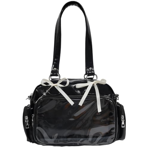 [SmartMaster] 痛バッグ 小さめ 痛バ トートバッグ ショルダーバッグ リボン 蝶結び 2WAY 自立 可愛い ミニ 痛バ いたばっく いたば 推し活 オタ活 アニメ ぬいぐるみ ライブ ブラック レディース