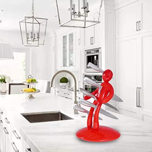 Kitchen Knife Block Set, Stab Body Man Knife Block Plastic Holder Stainless Steel Knife Block Set Pack of 5 Red
