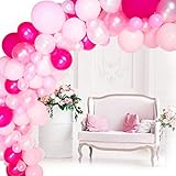 Balloon Garland Kit, Rose Pink and White Balloons, Balloon Arch Kit for Wedding Baby Shower Birthday, Ballon Garland Kits Includes 100 Assorted Balloons, Decorating Strip Tape, Glue Dots, Instruction