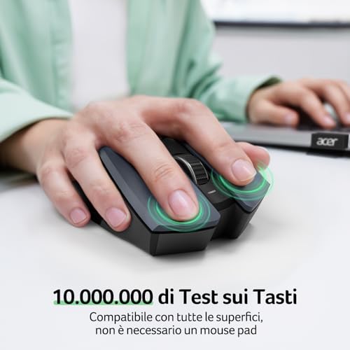 acer Mouse Wireless Ergonomico, mouse computer ottico USB senza fili, 2,4 GHz con ricevitore mini USB, 1600 DPI regolabile, 6 pulsanti, compatibile con PC/Mac/Laptop/Chromebook - Immagine 5