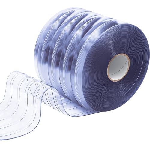 Image of Moukeren Plastic Curtain Strips, 100 ft x 8 in Clear PVC Strip Curtain Roll, Heavy Duty Plastic Insulated Freezer Door Strips for Commercial, Walk-in Cooler, Garage, Warehouse, 0.08 inch Thickness