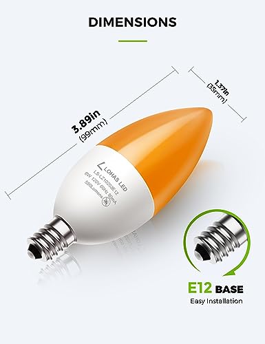 Lohas E12 Led Candelabra Light Bulbs, 6W Yellow Led Bug Light Bulb 60 Watt Equivalent, Chandelier Candle Bulbs 2000K, Ceiling Fan Bulbs, Non-Dimmable, Decorative Lights For Hallway, Bathroom, 6 Pack #TOP7