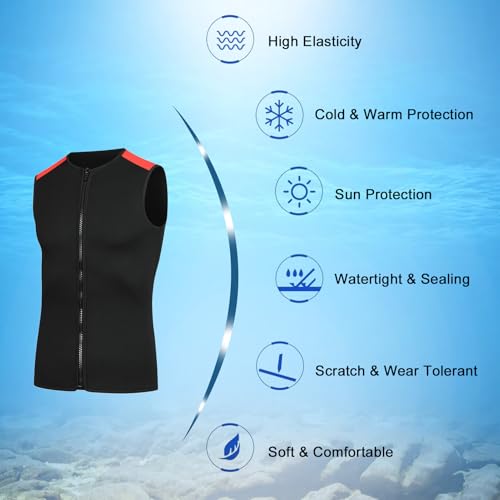Chaleco térmico sin mangas de neopreno de 3 mm, unisex con cierre, chaleco elástico cálido para natación, snorkel, surf y buceo deportivo (M) miniatura 3