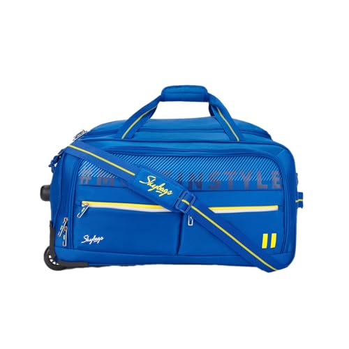 Image of Skybags Muse 46 Liters Polyester 58 cm Medium Size | Stylish Duffel Trolley Bag with Two Wheels, Two Stage Push Button | Premium Zipper, Travel Bag | 3-Year International Warranty - Unisex (Blue)