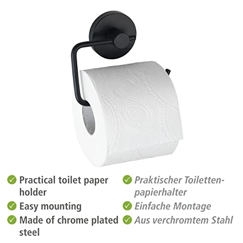 WENKO Porte Papier Toilette Mural Noir Milazzo, dérouleur Papier Toilette Mural Fixation sans perçage Vacuum Loc Plus, repositionnable sans Laisser de Trace, Acier Verni, 13,5x10,5x3,7 cm, Noir – vue 3