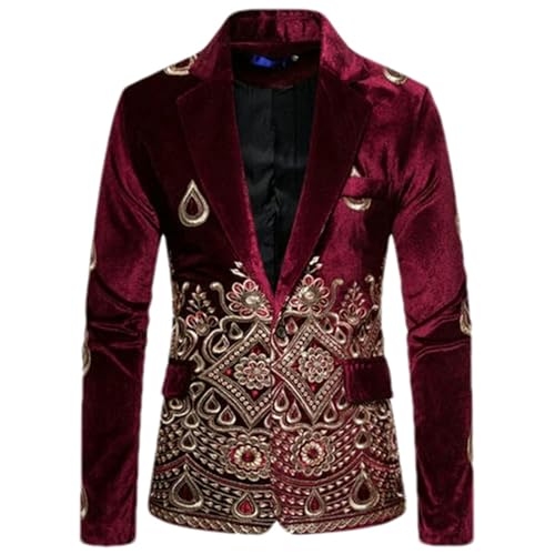 Blazer brodé à fleurs homme veste de costume velours doré de fête