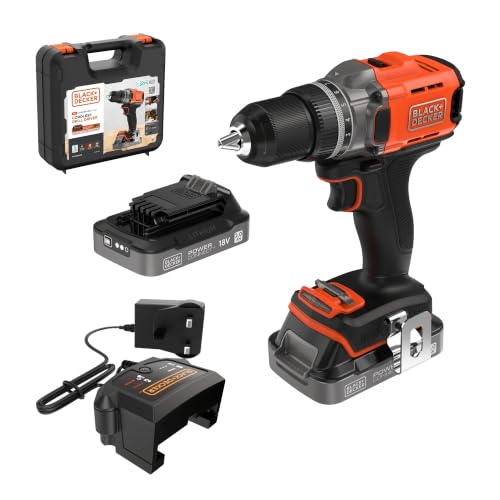 BLACK+DECKER 18V Cordless Drill Driver 2X 2.0Ah Batteries BCD382D2XK-GB