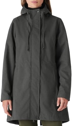 Damen Regenjacke Lange Softshelljacke mit Kapuze Frauen Übergangsjacke Regenmantel Gefütterte Funktionsjacke Wasserdichte Windbreaker Wanderjacke Atmungsaktive Jacke Outdoorjacke