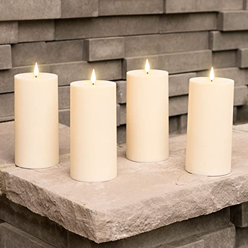Image of LampLust Outdoor Flameless Candles Waterproof, 4 Pack, 3x6 Ivory Pillar Candles Set, LED Candles Flickering with Remote & Timer Included, Battery Operated, Outdoor Candles for Lanterns or Patio Decor