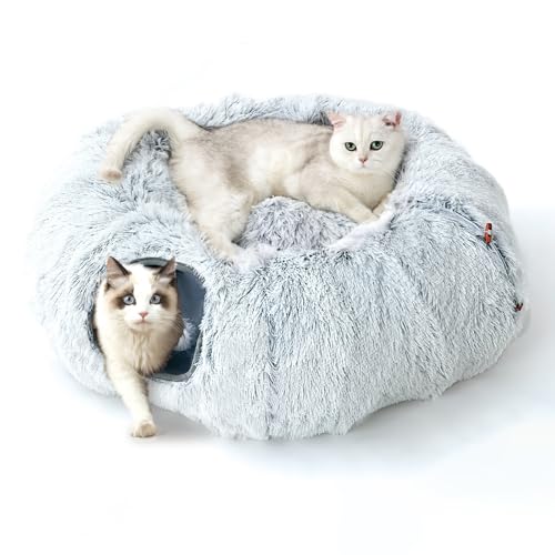 FURRYPAWS Katzentunnel XXL 3-in-1 für Katzen – 160cm Tunnel & Katzenbett, Verstellbar (S/C/Rund), Atmungsaktiv, Stabiler Metallrahmen, Klappbar, Ideal für Große Katzen & Kleintiere